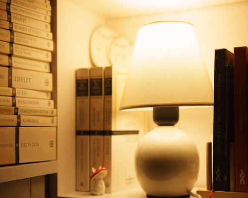 Cozy reading corner with warm ambient lighting